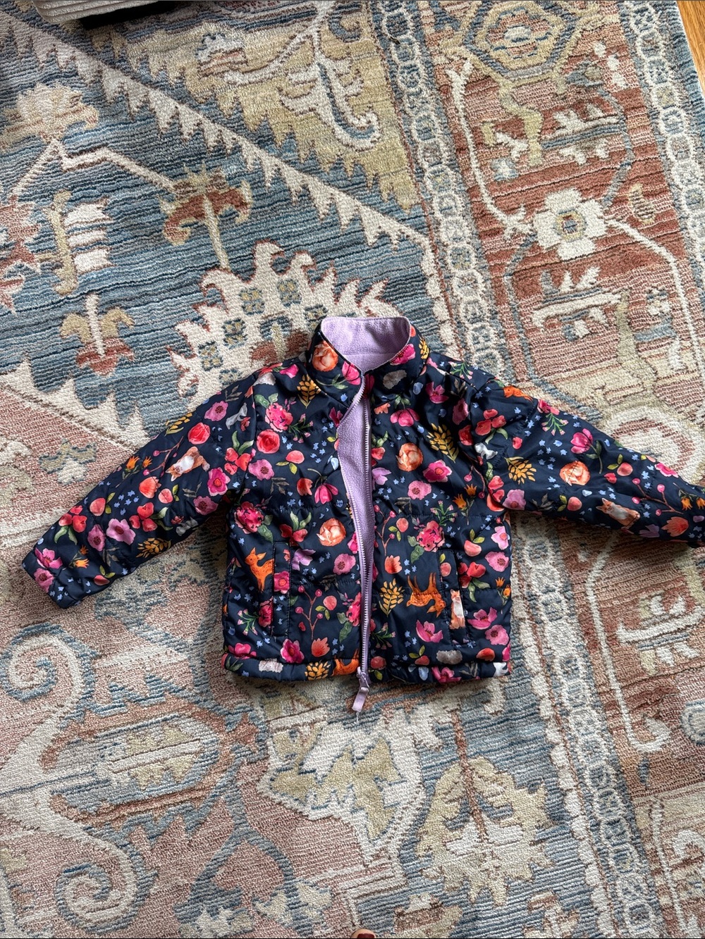 Kids Floral Puffer Jacket with Purple fleece Lining 18-24 months